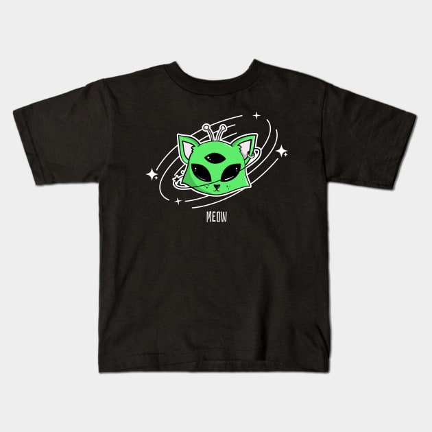 Alien Cat Kids T-Shirt by Purrestrialco